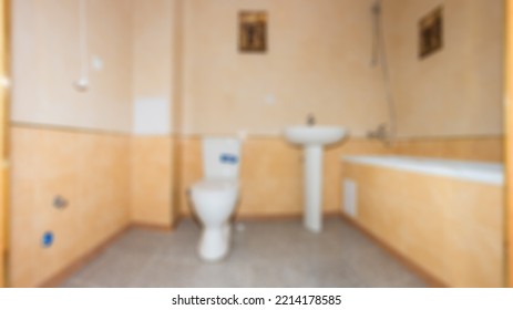 Abstract Blur Defocused Bathroom And Toilet Interior For Background.