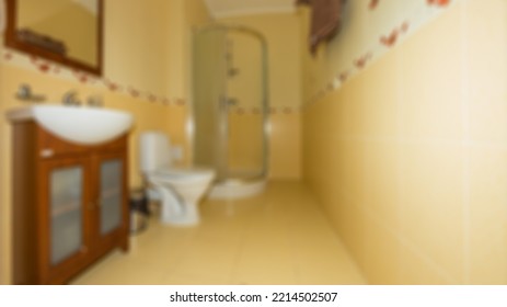 Abstract Blur Defocused Bathroom And Toilet Interior For Background.