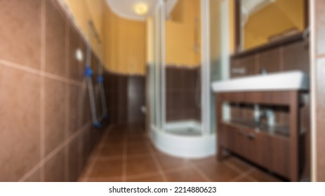 Abstract Blur Defocused Bathroom And Toilet Interior For Background.