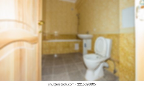 Abstract Blur Defocused Bathroom And Toilet Interior For Background.