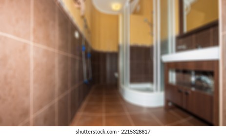 Abstract Blur Defocused Bathroom And Toilet Interior For Background.