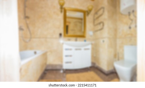 Abstract Blur Defocused Bathroom And Toilet Interior For Background.