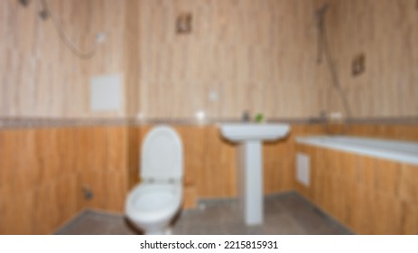 Abstract Blur Defocused Bathroom And Toilet Interior For Background.