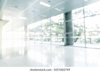 Abstract Blur And Defocused In Empty Office Building With Glass Window And Copy Space For Background