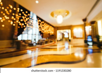 Abstract Blur And Defocused Hotel Lobby Lounge Interior For Background