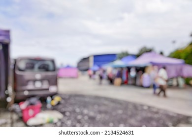 Abstract Blur Image Of Food Stall Festival For Background Usage. 