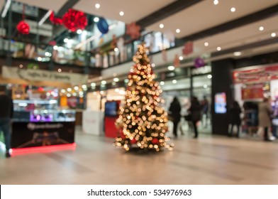 Abstract Blur Image Of Shopping Mall On Christmas Time For Background