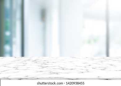 Abstract Blur Interior Luxury Modern Bathroom Background With White Marble Counter Tabletop For Shpw,promote,ads Product Design On Display 