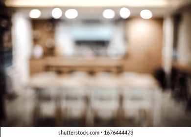 Abstract Blur Office Meeting Room For Background Or Backdrop Design. Blurred Empty Vintage Boardroom Workspace For Presentation And Teleconference Concepts