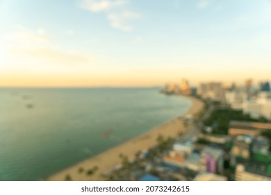 Abstract Blur Pattaya City Skyline View In Thailand For Background