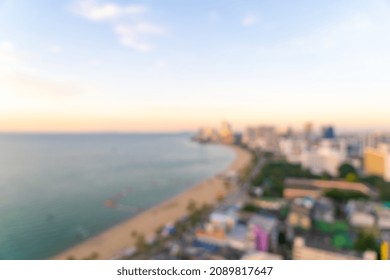 Abstract Blur Pattaya City Skyline View In Thailand For Background