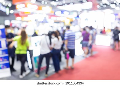 Abstract Blur People In Exhibition Hall Event Trade Show Expo Background. Business Convention Show, Job Fair.