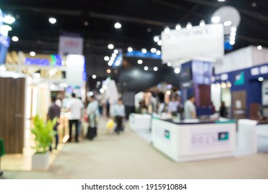 Abstract Blur People In Exhibition Hall Event Trade Show Expo Background. Large International Exhibition, Convention Center, Business Marketing And Event Fair Organizer Concept.