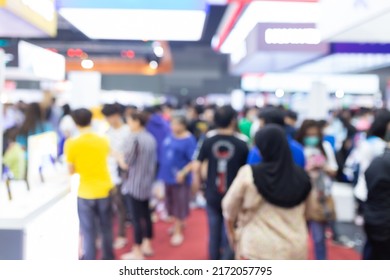 Abstract Blur People In Exhibition Hall Event Trade Show Expo Background. Business Convention Show, Job Fair, Or Stock Market.