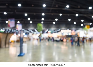 Abstract Blur People In Exhibition Hall Event Trade Show Expo Background. Large International Exhibition, Convention Center, Business Marketing And Event Fair Organizer Concept.