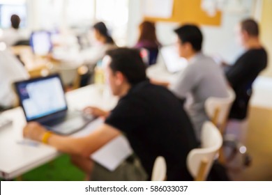 Abstract Blur People Lecture In Seminar Room, Education Or Training Concept
