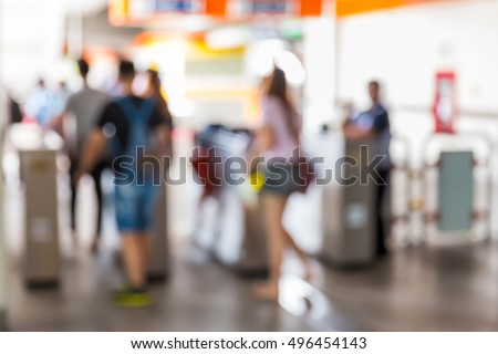 Abstract blur people on electric sky train station, railroad transportation for passenger in city, 
urban lifestyle