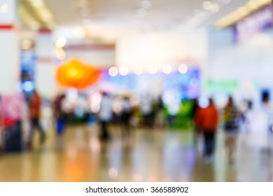 Abstract Blur People Walking In Exhibition Hall, Trade Show Concept