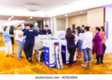 Abstract Blur Products Sales Demonstration For Customer In Trade Show