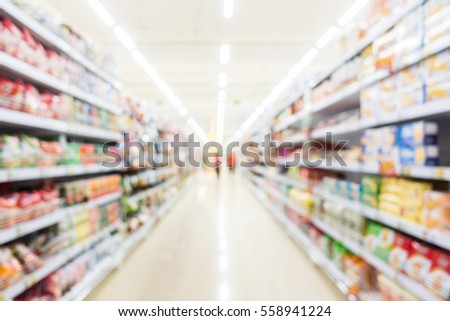 Abstract blur supermarket and retail store in shopping mall interior for background