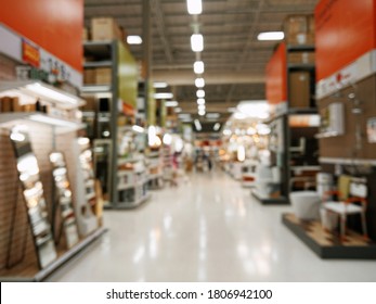 Abstract Blurred Aisle In Department Store, Wholesale Supermarket Interior For Background