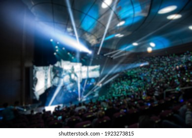 Abstract Blurred Background Of Big Esports Gaming Event At Big Arena.