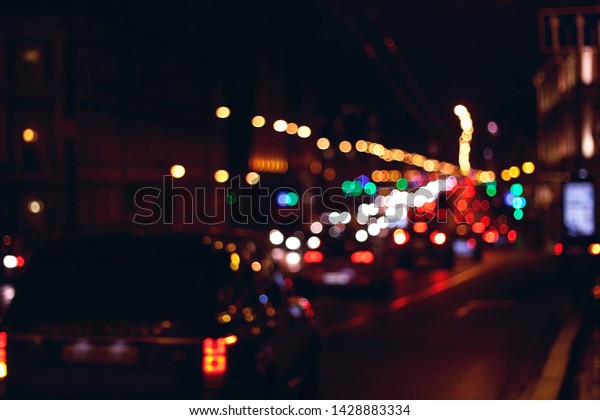 abstract
blurred background of a city road at
night