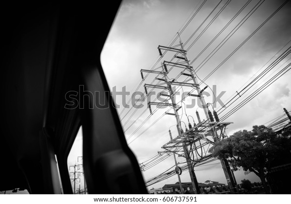 Abstract blurred background of electric\
pole,Motion blur for\
background
