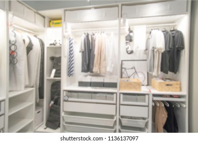 Abstract Blurred Background Of Men Dressing Room And Wardrobe
