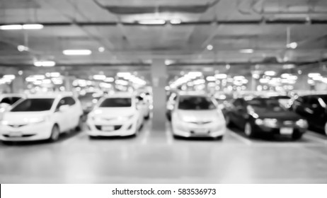 Abstract blurred background of parking area , Car park , parking lot - Black and White