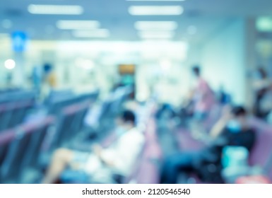 Abstract Blurred Background Of Passengers Waiting At Airport Boarding Area