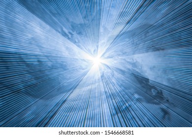 Abstract Blurred Blue Background With Diverging Light Rays - Laser Strobe In Smoke