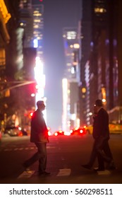 Abstract Blurred City Background. Large City Street Lights At Night. Lights And Shadows Of New York City