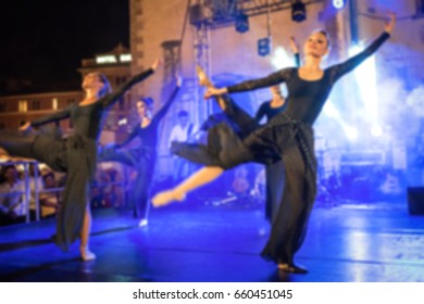 Abstract Blurred Contemporary Dance Performance Showing On Stage, Creative Abstract Blur Background With Bokeh