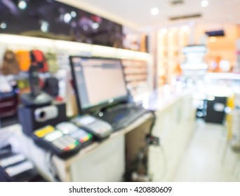 Abstract Blurred Counter Electronic Shop In The Mall  Department Store.