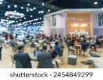 Abstract blurred defocused tradeshow event exhibition, business convention show, job fair, technology expo. Organization company trade fair event. Marketing advertisement concept