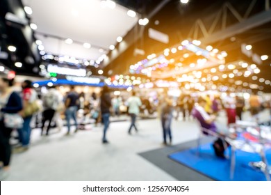 Abstract Blurred Defocused Tradeshow Event Exhibition, Business Convention Show, Job Fair, Technology Expo. Organization Company Trade Fair Event. Marketing Advertisement Concept.