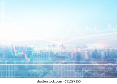 Abstract Blurred Double Exposure Of Stock Graph Market Exchange Data Board With Light And Soft Color Gradient Background Concept.