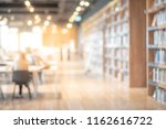 Abstract blurred empty college library interior space. Blurry classroom with bookshelves by defocused effect. use for background or backdrop in book shop business or education resources concepts