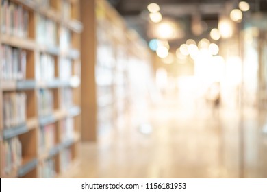 Abstract blurred empty college library interior space. Blurry classroom with bookshelves by defocused effect. use for background or backdrop in book shop business or education resources concepts - Shutterstock ID 1156181953