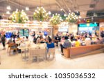 Abstract Blurred of Food Court in Department Store, Food Court Center and Shop Cafe in Shopping Mall. Defocused Blur With Bokeh Light of Customers Service Food Shop in Retail Store