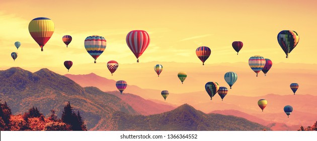 Hot Air Balloon Above High Mountain Stock Photo (Edit Now) 1130686337