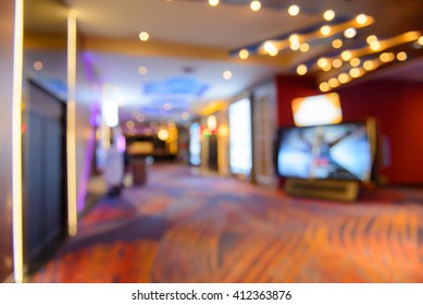 Abstract Blurred Image Of Lobby Of Movie Theater In Thailand
