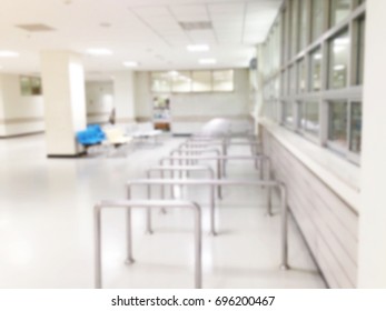 Abstract Blurred Image Of Waiting Zone For Pay Money And Receive Medicine At Cashier Pharmacy Counter At Hospital