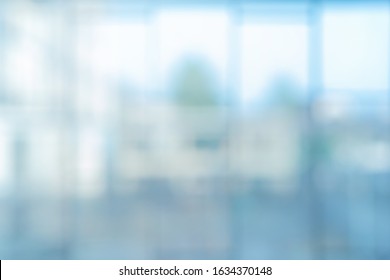 abstract blurred inside interior hospital corridor blue color background with light concept. - Shutterstock ID 1634370148