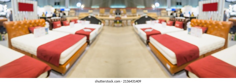 Abstract Blurred Mattresses Bed For Sale Show In Furniture Store Background