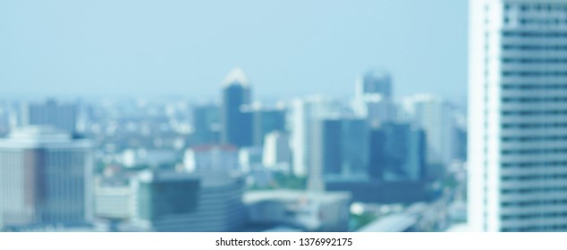 Abstract Blurred Modern Industry Building Exterior Downtown City Panoramic Scene View Looking Through Window High Tower For Business Background Concept