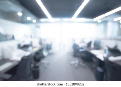 Abstract Blurred Office Hall Interior Room. Blurry Corridor In Working Space With Defocused Effect. Use For Background Or Backdrop In Business Concept