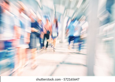 Abstract Blurred People Walking On Street For Background