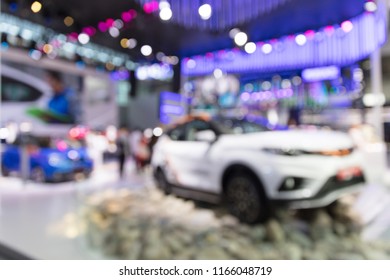 Abstract Blurred Photo Of Motor Show, Car Show Room